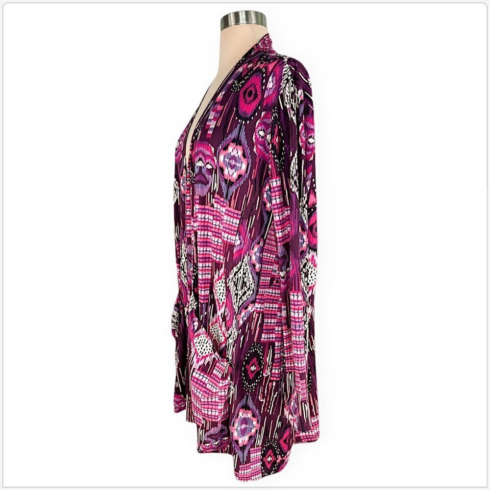 Kiyonna Purple Pink Aztec Ikat Print Open Front Cardigan Sweater Jacket NWT 3 - Picture 2 of 4